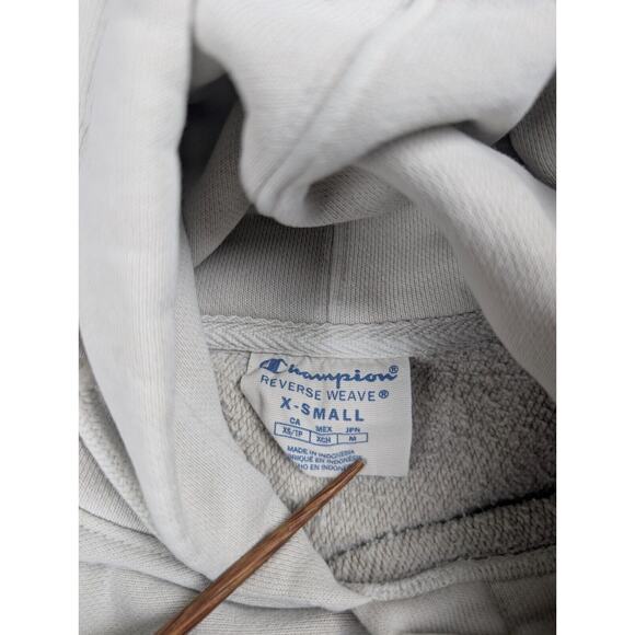 Champion Sweatshirt Men Extra Small Beige Reverse Weave Hoodie Drawstring Chore - Picture 2 of 6